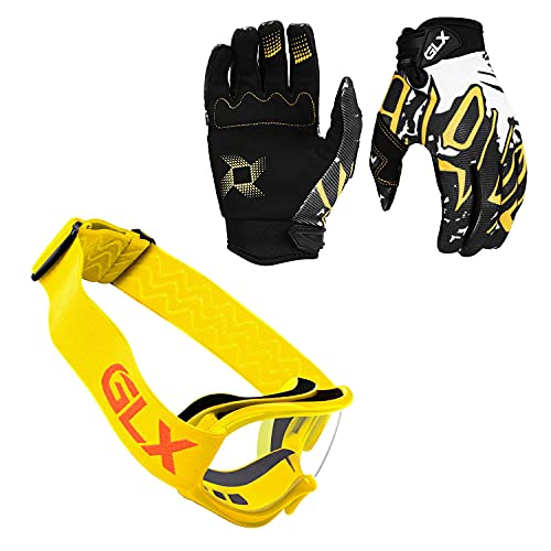 GLX GX623 DOT Kids Youth ATV Off-Road Dirt Bike Motocross Motorcycle Full Face Helmet Combo Gloves Goggles for Boys and Girls (Retro Yellow, X-Large)