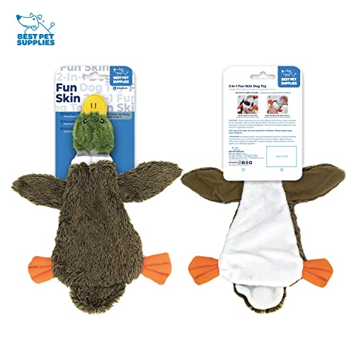 Best Pet Supplies 2-in-1 Stuffless Squeaky Dog Toys with Soft, Durable Fabric for Small, Medium, and Large Pets, No Stuffing for Indoor Play, Holds a Plastic Bottle - 1Wild Duck, Medium