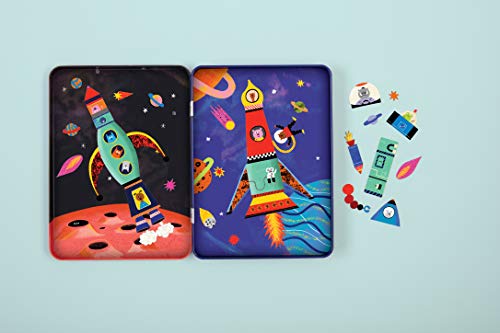 Mudpuppy Rocket Ships Magnetic Build-It Game – Magnetic Toys for Ages 4+, Fun and Compact Travel Activity for Kids, Includes 60+ Magnets and Durable Storage Tin
