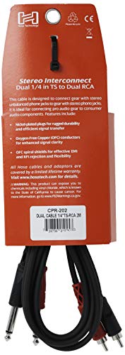 Hosa CPR-202 Dual 1/4' TS to Dual RCA Stereo Interconnect Cable, 2 Meters