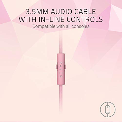 Razer Kraken Gaming Headset: Lightweight Aluminum Frame, Retractable Noise Isolating Microphone, For PC, PS4, PS5, Switch, Xbox One, Xbox Series X and S, Mobile, 3.5 mm Audio Jack - Quartz Pink