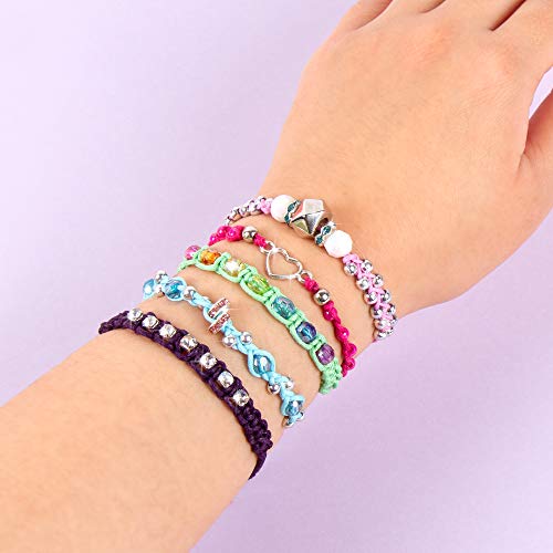 Make It Real: Rainbow Bling Bracelets Kit - Create 5 Unique Cord Charm Bracelets, 82 Pieces, Includes Play Tray, All-in-One, DIY Kit, Tweens and Girls, Arts and Crafts, Kids Ages 8+