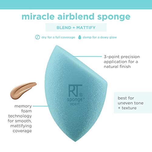 Real Techniques Sponge+ Beauty Makeup Blenders, Poreless Perfection Kit, for Facial Cleanser, Foundation, and Setting Powder, Probiotic Infused, For Natural and Matte Finish, 3 Piece Kit
