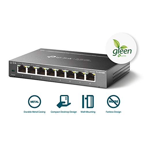 TP-Link 8 Port Gigabit Switch | Easy Smart Managed | Plug and Play | Limited Lifetime Protection | Desktop/Wall-Mount | Sturdy Metal w/ Shielded Ports | Support QoS, Vlan, IGMP and LAG (TL-SG108E)