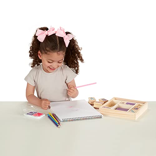 Melissa and Doug Wooden Princess Stamp Set: 9 Stamps, 5 Colored Pencils, and 2-Color Stamp Pad