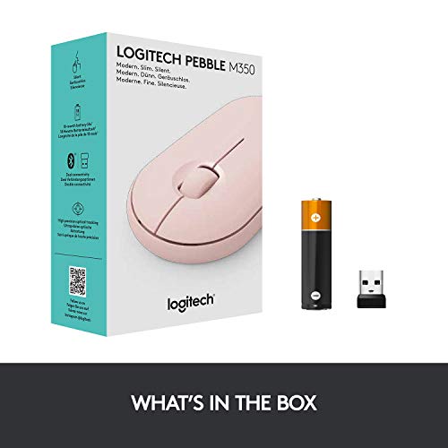 Logitech Pebble Wireless Mouse with Bluetooth or 2.4 GHz Receiver, Silent, Slim Computer Mouse with Quiet Clicks, for Laptop/Notebook/iPad/PC/Mac/Chromebook - Pink Rose