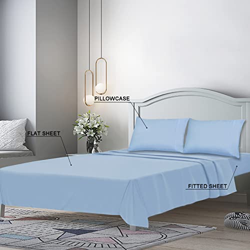 Mejoroom Queen Sheet Set - Hotel Luxury 1800 Sheets and Pillowcase Sets - Extra Soft Bed Sheets - Deep Pocket Fitted Sheet Hypoallergenic, Wrinkleand Breathable, Fade Resistant - 4 Piece (Queen,Lake Blue)