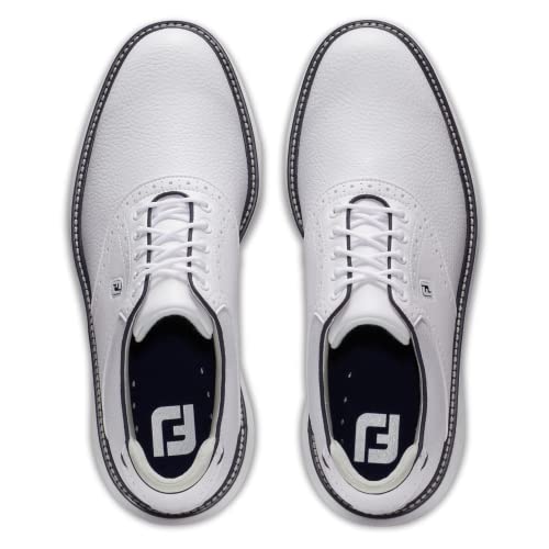 8 FootJoy Men's Traditions Spikeless Golf Shoe, White/White/Navy