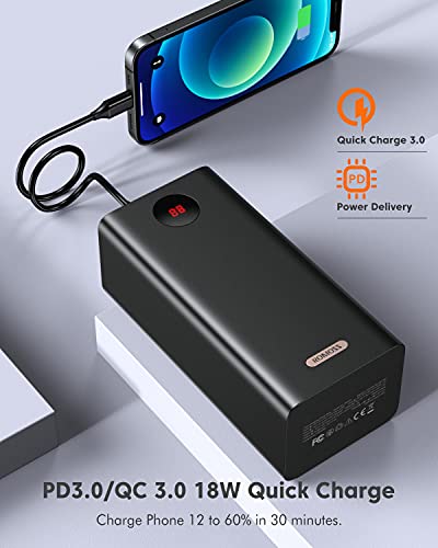 ROMOSS 60000mAh High Capacity Power Bank, 22.5W Max PD 3.0 Fast Charging Portable USB C Battery Packs with 4 Outputs and 3 Inputs and LCD Display, Rechargeable Battery Bank for iPhone and Outdoors Camping