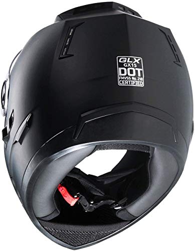 GLX GX15 Lightweight Full Face Motorcycle Street Bike Helmet with Internal Sun Visor DOT Approved (Matte Black, Medium)