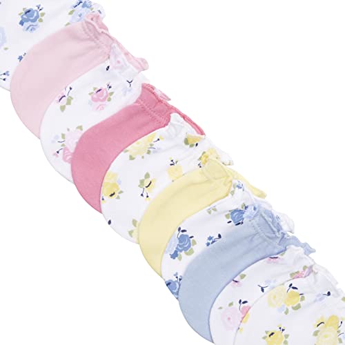 Luvable Friends Unisex Baby Cotton Scratch Mittens, Pink Floral, One Size