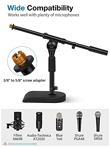 InnoGear Adjustable Desk Microphone Stand, Weighted Base with Soft Grip Twist Clutch, Boom Arm, 3/8' and 5/8' Threaded Mounts for Blue Yeti and Blue Snowball, Kick Drums, Guitar Amps