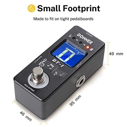 Donner Tuner Pedal, Dt-1 Chromatic Guitar Tuner Pedal with Pitch Indicator for Electric Guitar and Bass True Bypass