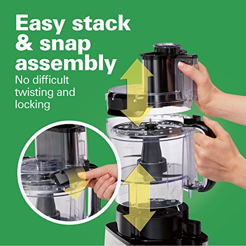 Hamilton Beach Stack and Snap Food Processor and Vegetable Chopper, BPA Free, Stainless Steel Blades, 12 Cup Bowl, 2-Speed 450 Watt Motor, Black (70725A)
