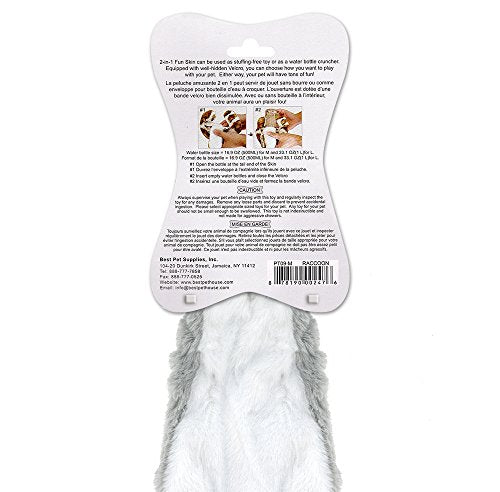 Best Pet Supplies 2-in-1 Stuffless Squeaky Dog Toys with Soft, Durable Fabric for Small, Medium, and Large Pets, No Stuffing for Indoor Play, Holds a Plastic Bottle - Raccoon, Large