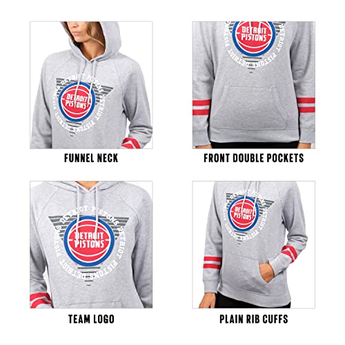 Ultra Game NBA Detroit Pistons Womens Soft Fleece Pullover Hoodie Sweatshirt With Varsity Stripe, Heather Gray, Small