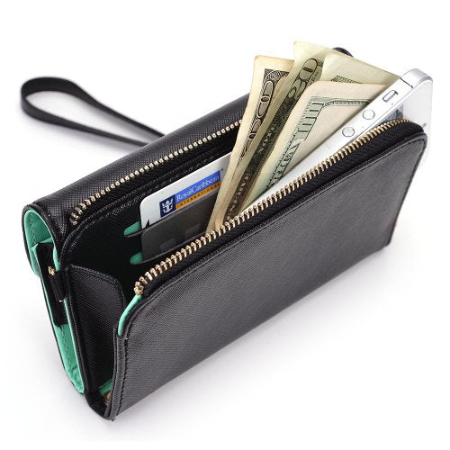 Kroo Clutch Wallet with Wristlet and Crossbody Strap for 5' Smartphone - Mint Green