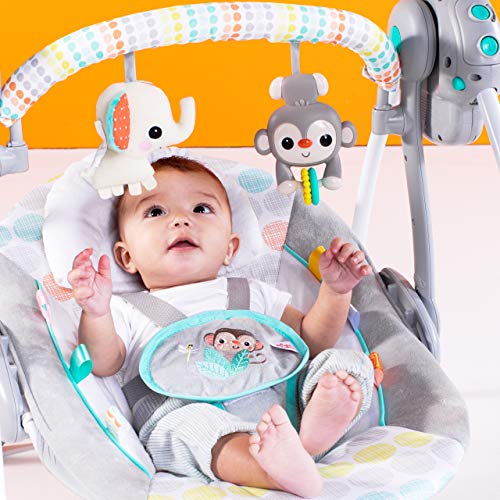 Bright Starts Whimsical Wild Portable Compact Automatic Deluxe Baby Swing with Music and Taggies, Newborn and up