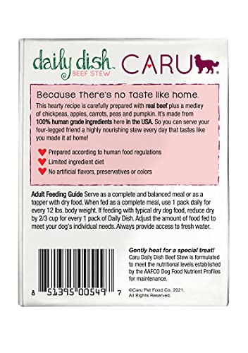 Caru Daily Dish Beef Stew, Natural Adult Wet Dog Food with Real Chunks of Beef, with Added Vitamins and Minerals, Non-GMO Ingredients (12.5 oz) - 12 Pack