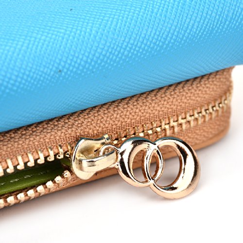 Kroo Clutch Wallet with Wristlet and Crossbody Strap for Smartphones or Phablets up to 5.7 Inch - Carrying Case - Frustration-Free Packaging - Light Blue and Brown