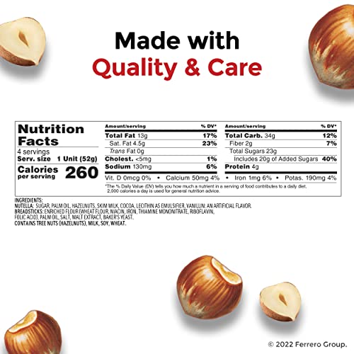 Nutella and GO! Hazelnut and Cocoa Spread with Breadsticks, Snack Pack, 1.9 oz each, 4 Pack
