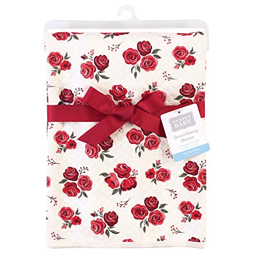 Hudson Baby Unisex Baby Quilted Multi-Purpose Swaddle, Receiving, Stroller Blanket, Red Rose 1-Pack, One Size