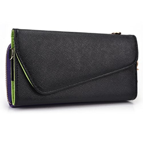 Kroo Clutch Wallet with Wristlet and Crossbody Strap for Smartphones or Phablets up to 5.7 Inch - Carrying Case - Frustration-Free Packaging - Black and Purple