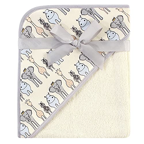 Hudson Baby Unisex Baby Cotton Hooded Towel and Washcloth, Royal Safari, One Size
