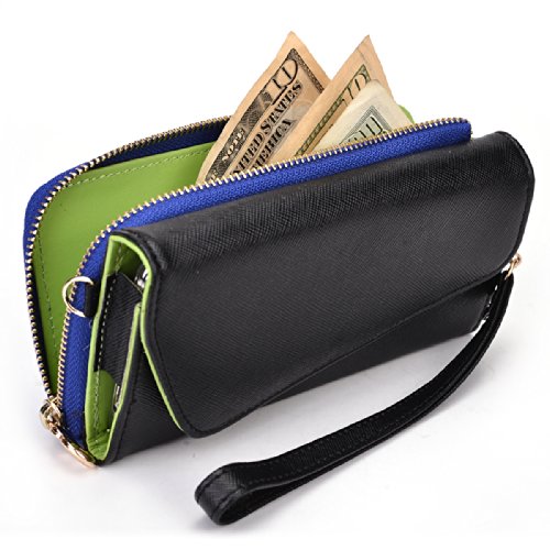 Kroo Clutch Wallet with Wristlet and Crossbody Strap for Smartphones up to 6.3 Inch - Carrying Case - Frustration-Free Packaging - Black and Blue