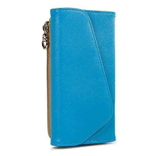 Kroo Clutch Wallet with Wristlet and Crossbody Strap for Smartphones or Phablets up to 5.7 Inch - Carrying Case - Frustration-Free Packaging - Light Blue and Brown