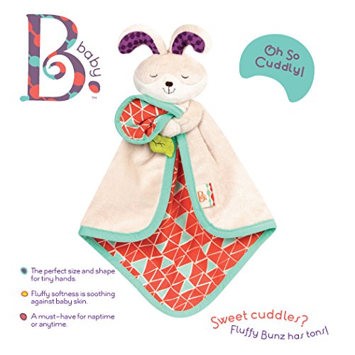 B. toys by Battat – B. Snugglies - Fluffy Bunz The Bunny Security Blanket – Adorable Baby Blankie with Soft Fabric, 12.5' x 8.25' x 2.5' , Beige