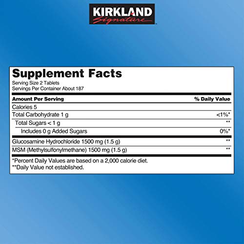 Kirkland Signature Extra Strength Glucosamine HCI 1500mg, With MSM 1500 mg, Super Size Value Package 375-Tablets (Pack of 2)