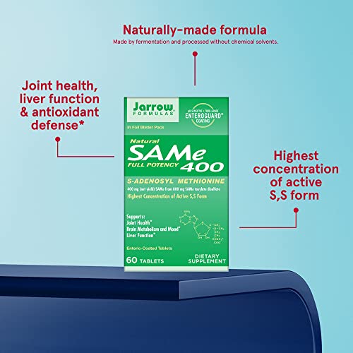 Jarrow Formulas Same 400 mg - 60 Tablets - Highest Concentration of Active S,S Form - Supports Joint Health, Liver Function, Brain Metabolism, Mood and Antioxidant Defense - 60 Servings
