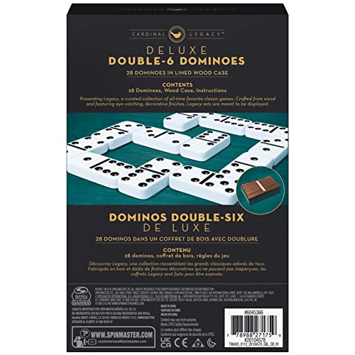 Legacy Deluxe Double-6 Dominoes, Classic Original Board Game Set of 28 Dominoes in Luxury Lined Wood Case, for Kids and Adults Aged 8 and Up