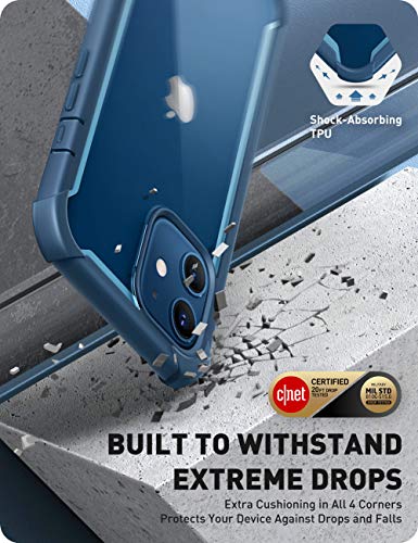 i-Blason Ares Series Designed for iPhone 12 Mini Case (2020), Dual Layer Rugged Clear Bumper Case with Built-in Screen Protector (Blue)