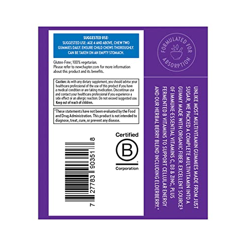 New Chapter Kids Multivitamin Gummies - 50% Less Sugar, Kids Gummy Vitamins with Vitamins C, D3 and Zinc, Non-GMO, Gluten Free, Berry-Citrus, 60ct