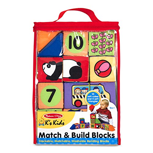 Melissa and Doug K's Kids Match and Build Soft Blocks Set For Toddlers, Building Blocks, Sensory Baby Stacking Toys