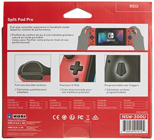 Hori Nintendo Switch Split Pad Pro (Red) Ergonomic Controller for Handheld Mode - Officially Licensed By Nintendo