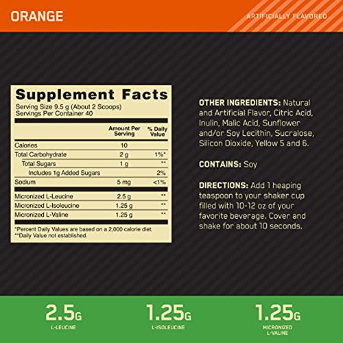 Optimum Nutrition Instantized BCAA Powder, Keto Friendly Branched Chain Essential Amino Acids, 5000mg, Orange, 40 Servings (Packaging May Vary)