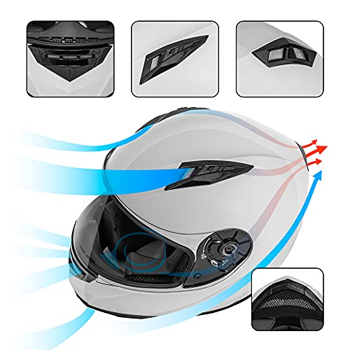 VCAN VX Lightweight Full Face Motorcycle Street Bike Helmet with Extra Tinted Visor DOT and ECE 22.05 Approved (White, Medium)