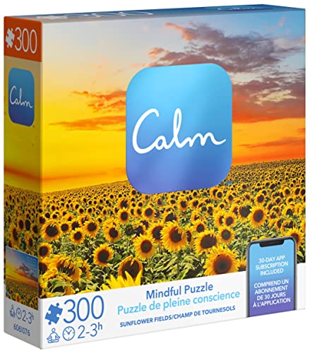 300-Piece Calm Jigsaw Puzzle for Relaxation, Stress Relief, and Mood Elevation, for Adults and Kids Ages 8 and up, Sunflower Fields
