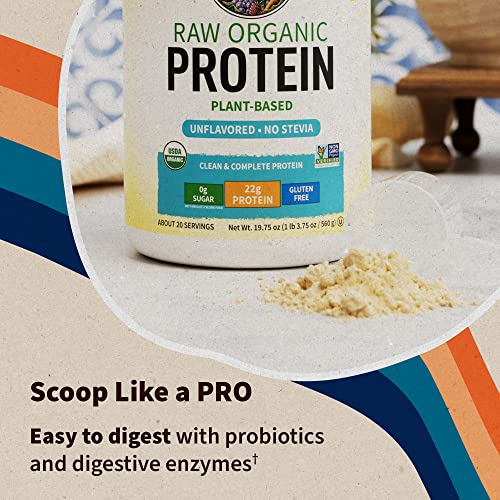 Organic Vegan Unflavored Protein Powder - Garden of Life – 22g Complete Plant Based Raw Protein and BCAAs Plus Probiotics and Digestive Enzymes for Easy Digestion, Non-GMO Gluten-Free Lactose Free 1.2 LB
