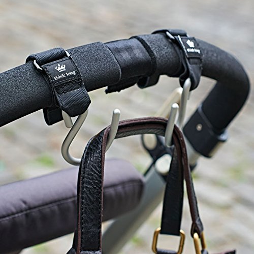 Think King Mighty Hook for Stroller, Wheelchair, Walker, 2 Pack, Black/Brushed Aluminum, 2 Count (Pack of 1)