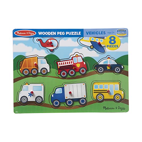 Melissa and Doug Vehicles Wooden Peg Puzzle (8 pcs)