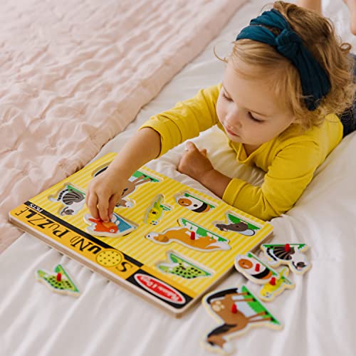 Melissa and Doug Pets Sound Puzzle - Wooden Peg Puzzle With Sound Effects (8 pcs) - Chunky Baby Puzzle, Animal Sounds Puzzles For Toddlers And Preschoolers Ages 2+