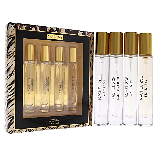 RACHEL ZOE Discovery Set - Set of 4 Eau de Parfum Sprays, 0.34 oz - Empowered, Fearless, Instinct, and Warrior - Perfectly Balanced Feminine Perfume for Women - Lasting Signature Designer Scent