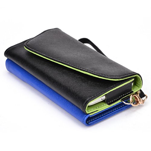 Kroo Clutch Wallet with Wristlet and Crossbody Strap for Smartphones up to 6.3 Inch - Carrying Case - Frustration-Free Packaging - Black and Blue