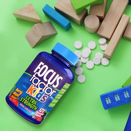 Focus Factor Kids Extra Strength Daily Chewable for Brain Health Support, 120 Count – Vitamins for Kids - Quality Formula – Gluten and Dairy Free Supplements for Children (3 Pack)