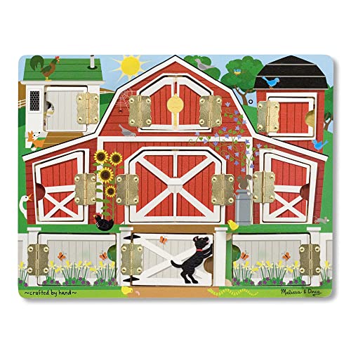 Melissa and Doug Hide and Seek Farm Wooden Activity Board With Barnyard Animal Magnets - Wooden Busy Board, Hide And Seek Puzzles, Wooden Magnet Puzzles For Toddlers And Kids Ages 3+