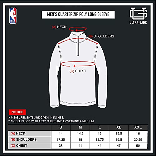 Ultra Game NBA Men's Quarter Zip Long Sleeve Pullover T-Shirt , Large